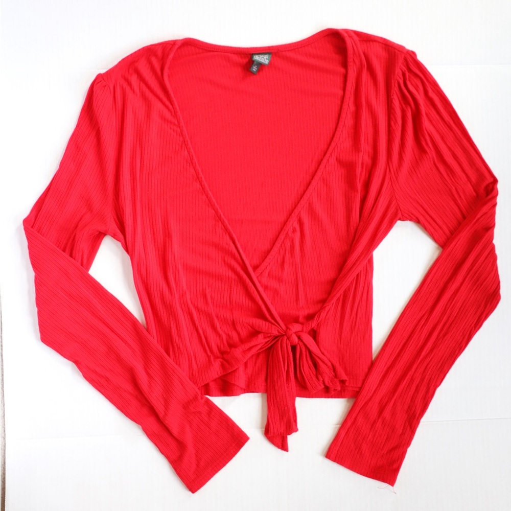 Wild Fable Red V-Neck Long Sleeve Top